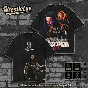 ROMAN REIGNS WRESTLEMANIA VESGAS Vintage V5 Washed T-Shirt, Wrestler Shirt, WWE Shirt Unisex TShirt, men gifts Menswear Underwear Cotton Classic graphic