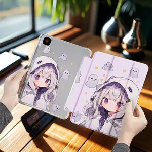 Double-Sided Cartoon Ghost Girl Pattern Tri-Fold Shockproof iPad Case with Adjustable Stand & Pencil Holder, Compatible with iPad 10th/11th Gen, 10.2" / 11" Pro 2020/2021, iPad A16, iPad Air, iPad 2025 & Galaxy Tab S9 FE+ 12.4", Ideal for Personal Use