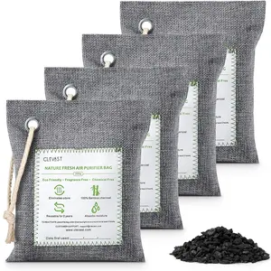 CLEVAST Bamboo Charcoal Air Purifying Bags (Large, 4×200g), Removes Odors and Moisture, Nature Fresh Air Purifier Bags, Odor Eliminator for Home, Car, Pets, Bathroom, Basement