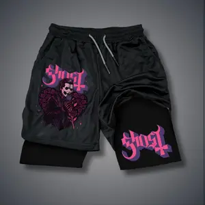 Ghost Band Summer Men'S Jorts Outfit Graphic Shorts Solid Colors Double-Layer Sports Shorts With Elastic Waistband & Drawcord For Comfortable Wear