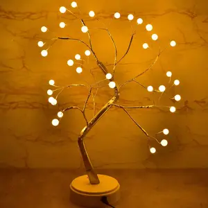 LED Tree Table Lamp, USB/battery Powered, 36 LED Gold Copper Wire Branches, Touch Switch Decorative Light, Warm, Home Decoration