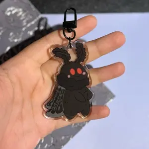 Chibi Mothman Acrylic Keychain 3in| Cute Moth Local Cryptid Charm, Baby Mothman Key Ring, Kawaii Baby Cryptid Mothman Gift, Spooky Cute Moth purse keychains