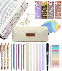 New Bible Study Supplies Journaling Kit with 66 Tabs 9 Personalized Tabs 6 Highlighters 4 Bookmarks 3 Pens 6 Multi-color Pens 5-color Sticky Notes Pen Case for Women Students Christian Gifts