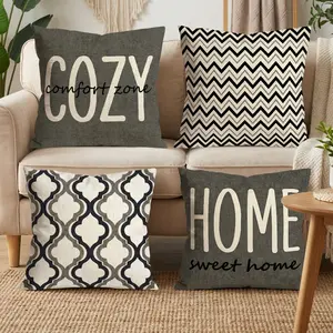 Set of 4 Decorative Spring Wreath Pillow Covers - Cozy Home Blessing Linen Cushion Case for Farmhouse Decor Room Bedroom Sofa Chair Car 0201YM