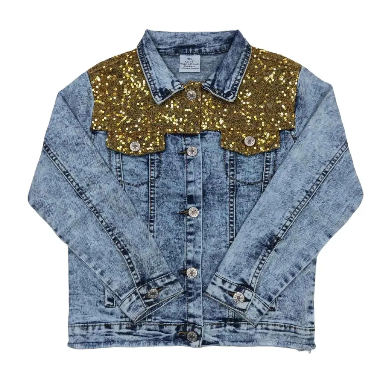 GT0351 Toddler Girl Clothes Blue Sequin Girl Winter Jacket Denim Coat