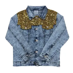 GT0351 Toddler Girl Clothes Blue Sequin Girl Winter Jacket Denim Coat