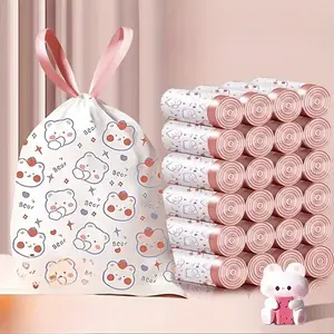 Cartoon Bear Pattern Trash Bag, 100pcs/set 4 Gallon Drawstring Garbage Bag, Leak Proof Multifunctional Trash Bag for Home, Office and Outdoor