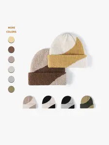 Unisex Colorblock Wool Knit Hat, Thick Warm Blend Material, Casual Fashion Style, Adult Outdoor Winter Wear, Men & Women