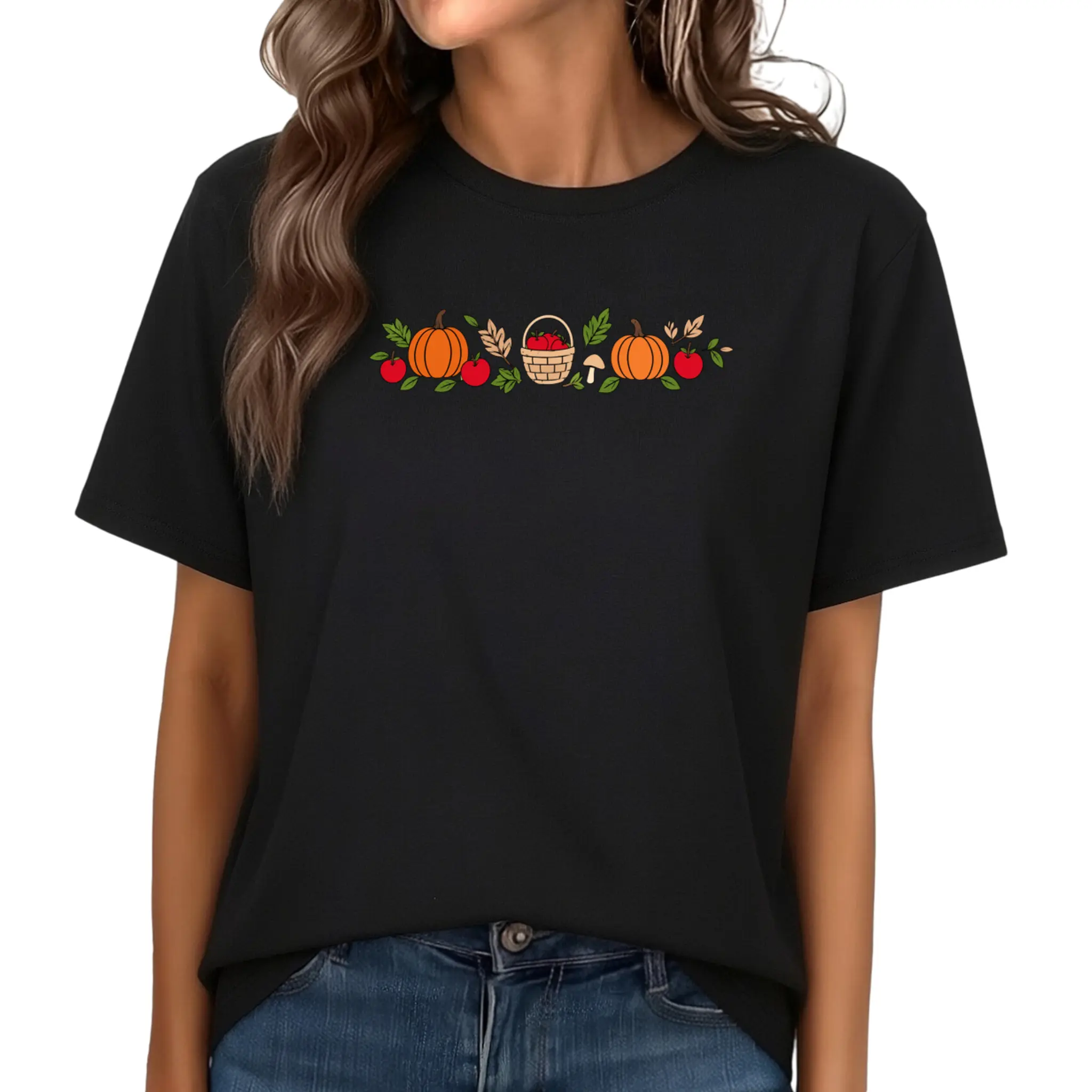 Pumpkin harvest fall embroidered Women's tee Cotton Top