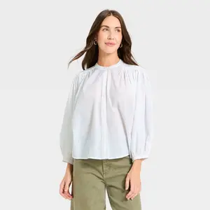 Women's Puff Long Sleeve Banded Collar Neck Blouse - Universal Thread