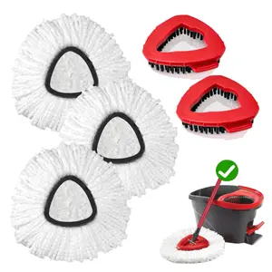 Spin Mop Scrub Brush Head, 2 Pcs Scrub Mop(Hide inside) + 3 Pcs Mop Head Replacement Compatible EasyWring 1-Tank System, Hard Bristle Cleaning Scrubber Mop Head for Bathroom, Kitchen, Tub and Tile