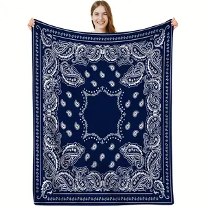 Paisley Bandana Throw Blanket - Vintage Western Cowboy Style, Soft Fuzzy Plush Comfy Cozy Boho Flannel Decor for Sofa Bedroom Dorm Couch Office Car Travel Home