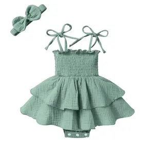 Baby Girl Clothes Infant Summer Romper Dress Sleeveless Bodysuit Jumpsuit with Headband Toddler Outfits
