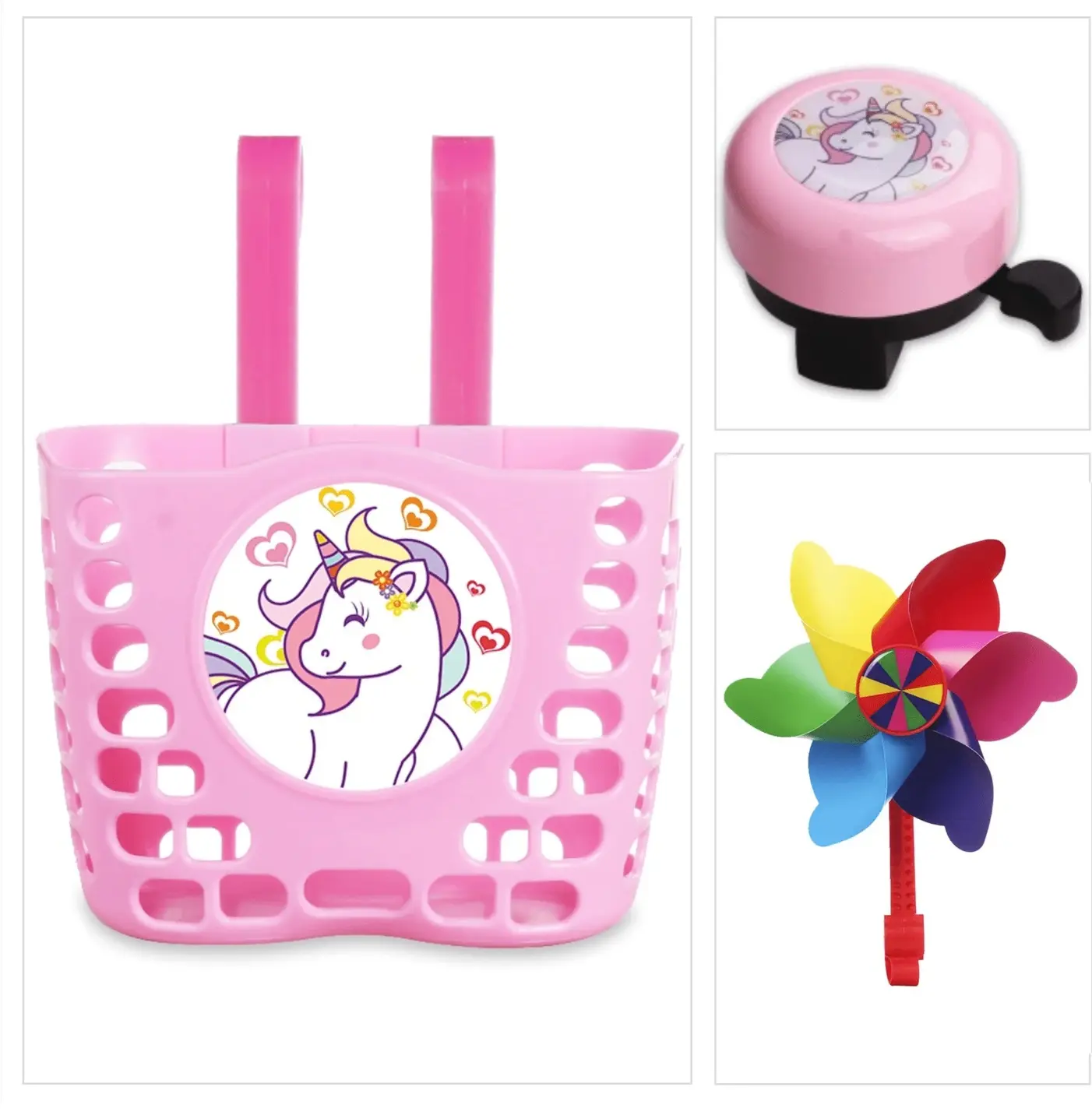 MINI-FACTORY Kids Bike Accessory Combo Cute Pattern - Basket + Bell + Pinwheel