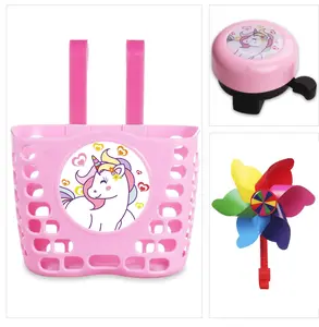 MINI-FACTORY Kids Bike Accessory Combo Cute Pattern - Basket + Bell + Pinwheel