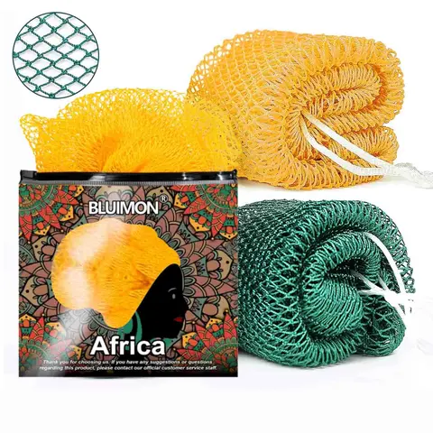 Authentic Traditional African Exfoliating Net Sponge Bath Loofah - 45 in, 2-Pcs Set, Ethically Sourced from Nigeria, 100% Nylon Waterproof Body Scrubber Mesh, Foldable Beauty Bath Accessory with Soft Knots Gliding Gently on Skin