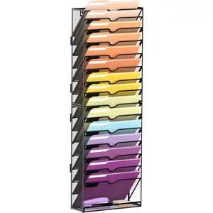 16-Tier Hanging Wall File Holder Organizer for Papers Folders Files Clipboard & Magazine Organization Great for Office Home, Assembly Needed, Black