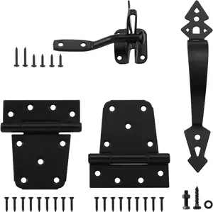 Wood Gate Hardware Set  /in T Hinge & Heavy Duty Gate Latch & Decorative Gate Handle with Screws for Outdoor Fence Swing Gate Black Finish