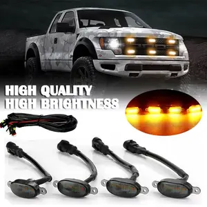 Universal Car Front LED Grille Light Smoked Amber White 12LED Grill Light Eagle Eye Lamp for Pickup Off Road Trunk SUV Ford Toyota Dodge Chevrolet 12V ﻿