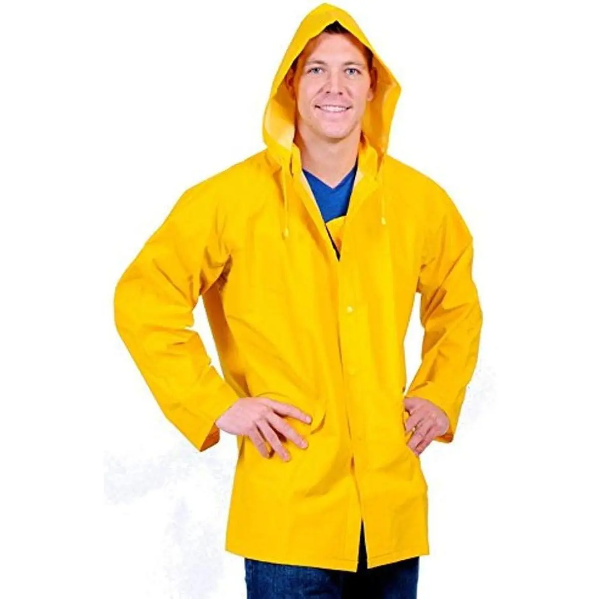 Male Motorcycle Rain Suit - 0.35mm PVC/Polyester Rainwear, Includes Detachable Hood, Snap Pockets, Ventilated Back, Yellow