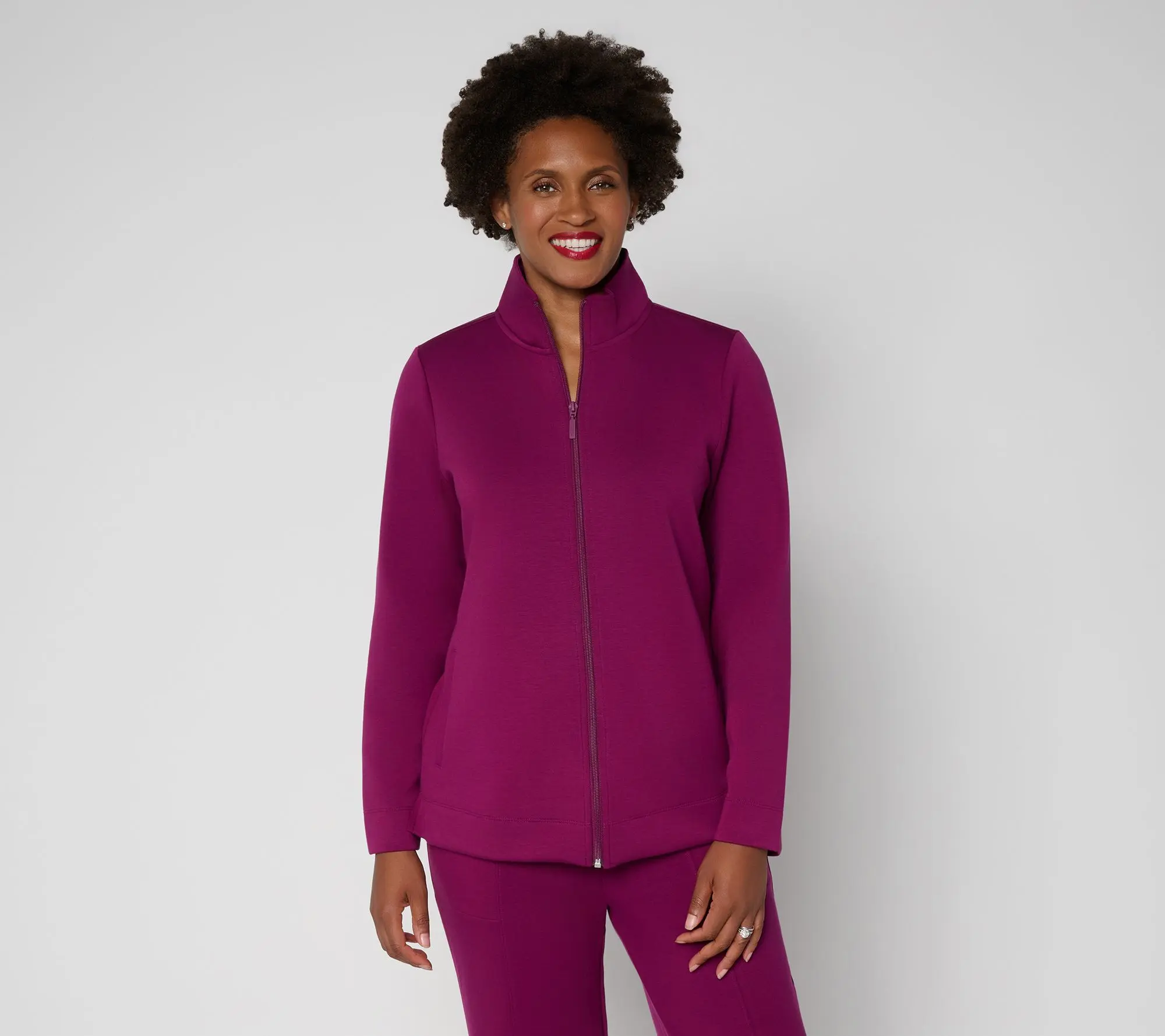 Denim & Co. Active Petite Scuba Zip Front Tunic Jacket