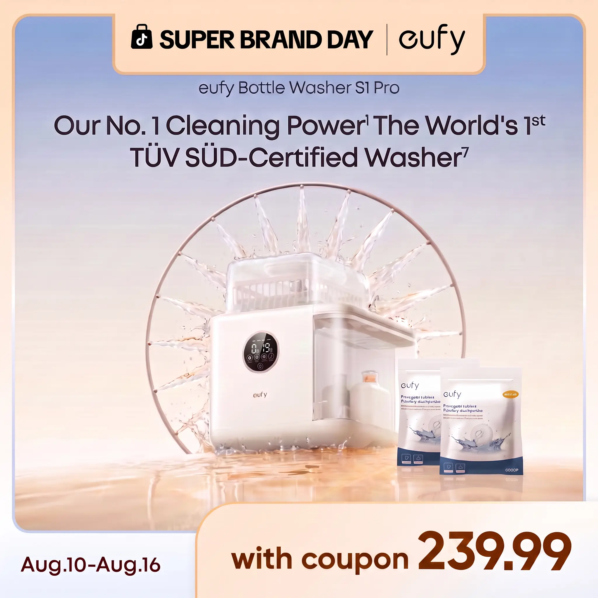 eufy Bottle Washer S1 & Bottle Washer S1 Pro,  Built-in Water Softener, All-in-One 3D HydroBlast Washer, 212°F Steam Sterilizer & Thoroughly Fast Dryer, Largest 10-Bottle Capacity, Smart App Control, Hands-Free.