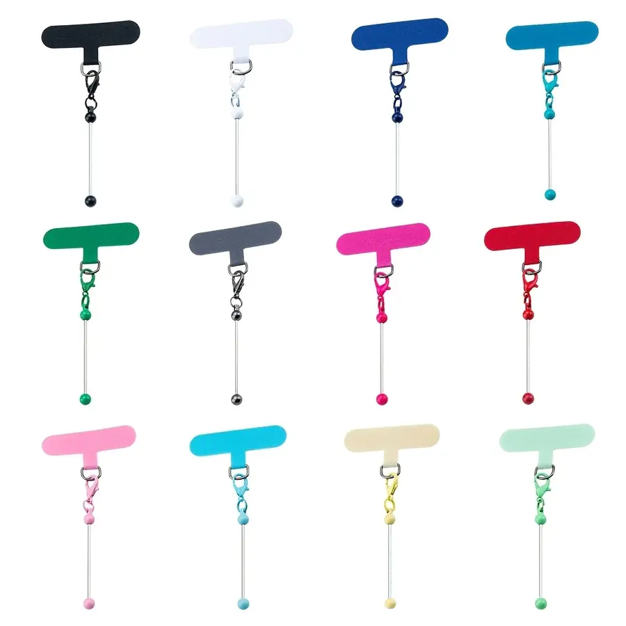 12 pieces - Randomly mixed color blank mobile phone chain set, DIY creative phone case chain hook decoration with metal blank rods - A perfect surprise gift, suitable for giving to friends, family and colleagues, as wedding, birthday, or festival gifts