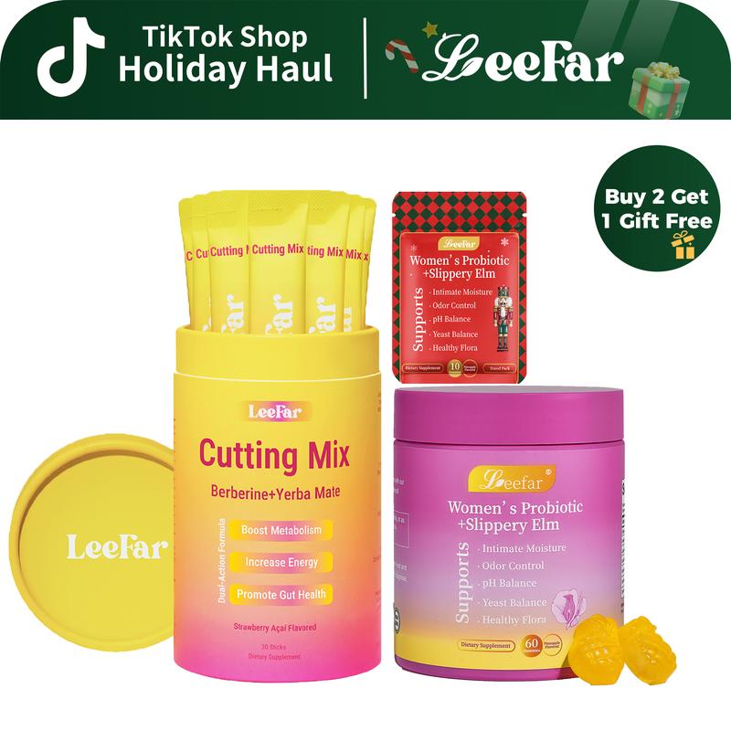 [Live Exclusive] LEEFAR Glow Up Duo — She Juicy Women’s Probiotic + Slippery Elm & Cutting Mix with Berberine + Yerba Mate Support