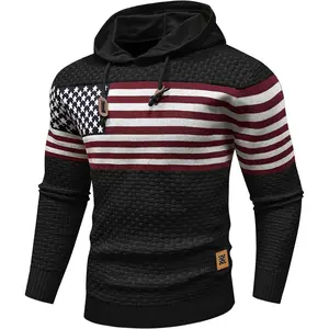 Mens Hooded Sweatshirt Long Sleeve Solid Knitted Hoodie Pullover SweaterGift