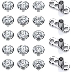 14/15PCS Cubic Zirconia Dermal Anchor Tops 2mm 3mm 4mm, 14G Surgical Steel Internally Threaded Dermal Anchor Base Microdermals Piercing for Women Men