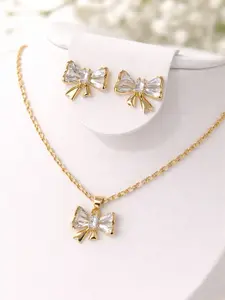 “Luxe Crystal Bow Jewelry Set – Gold Elegance Collection ”