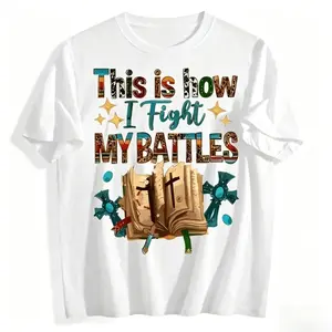 Christian Women's Faith T-Shirt Bible Verse & Cross Print Crew Neck Short Sleeve Casual Summer Tee Top