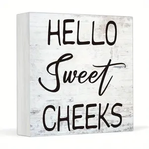 Wooden Box Sign, Hello Sweet Cheeks Down Sign, Funny Bathroom Decor, Bathtub Decor, Home Decoration, Home Office Bookshelf Humor Toilet Plaque, Vintage Plaque Decor, Gift for Friend Family Women Men 5x5 inch