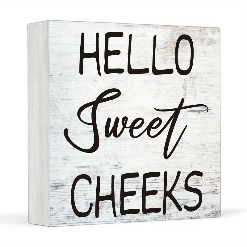 Wooden Box Sign, Hello Sweet Cheeks Down Sign, Funny Bathroom Decor, Bathtub Decor, Home Decoration, Home Office Bookshelf Humor Toilet Plaque, Vintage Plaque Decor, Gift for Friend Family Women Men 5x5 inch
