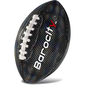 Football Premium Boy and Girl Official Match Ball with Reflective Iridescent Rainbow Hex Pattern, Durable Indoor, Outdoor, Training Practice Game Playtime