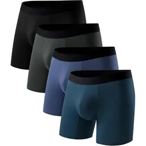 Men's Boxer Briefs - Soft and Breathable Cotton Underwear Moisture-Wicking Comfort Underpants 4-Pack