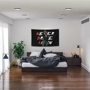Young boy "Never Broke Again" Tapestry Flag - 3x5ft Durable Polyester Suede with Brass Grommets, Black Background with Bold Red & White Lettering, Perfect for Man Cave