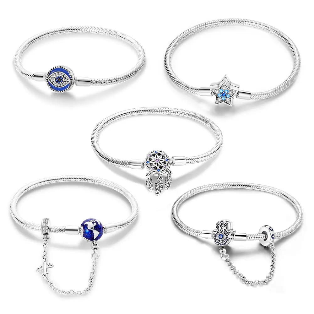 Bracelets For Women Charm Bracelets, 925 Sterling Silver Snake Chain Bangle, Stackable Protection Evil Eye Dreamcatcher Charm Bracelet, Friendship Jewelry For Daily Birthday Gift