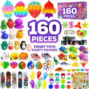 160 Pcs Fidget Toys Party Favors Pack, Random Pop Sensory Toy Set with Stickers for Kids and Adults, Bulk Goodie Bag Fillers, Classroom Prizes, Treasure Box Rewards, Stocking Stuffers, Birthday Party Gifts and School Rewards