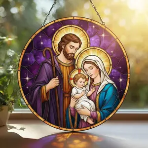 Holy Family Stained Glass Suncatcher, Catholic Home Decor, Nativity Art, Religious Gift for Mom, Christian Window Hanging, Baptism Present