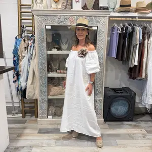Angela 100 Percent Linen Off Shoulder Maxi Dress One Size Small to 1XL