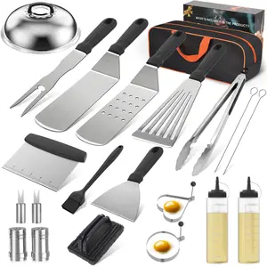 Blackstone Griddle Accessories Kit, 21Pcs Grilling Accessories Set for Camp Chef, Flat Top Griddle Accessories with Scraper, Spatula, Basting Cover, Tongs, Egg Ring, Outdoor Grill Tools Steel Utensils