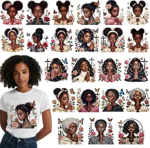 Black Girl Iron on Transfers - 24 Sheets   Women Pray of  Ages Praying DTF Ready to Press Heat Transfer Designs Stickers Patches Vinyl  T Shirts Clothes Bag DIY Craft
