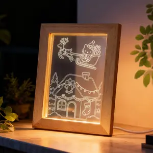 Hello Kitty Christmas Wooden Lighted Frame | Reindeer Sleigh Theme, Cozy Glow Home Decor & Holiday Gift