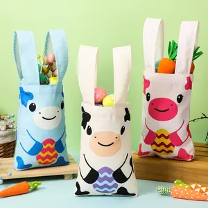 3 count Easter Canvas Tote Bags with Handles 9.84" x 7.87" Cute   Candy Basket for Happy Easter Party Favors Supplies Egg Hunt Party Shopping   Bags()