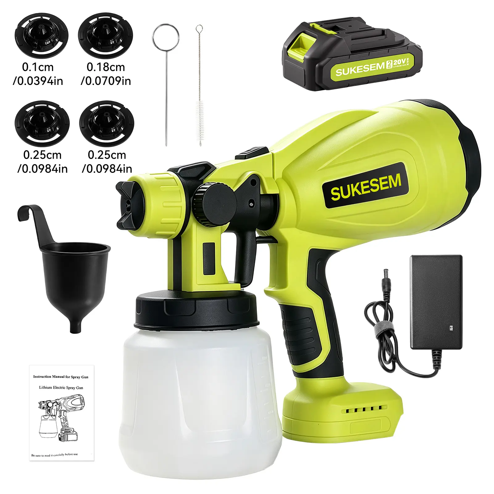 SUKESEM Cordless Paint Sprayer, 20V Electric Spray Gun with 1000ml Large Capacity, Adjustable Flow Control, 4 Nozzles & 3 Spray Patterns, Easy-to-Clean Paint Sprayer for Furniture, Fence, Wall, Door & DIY Projects