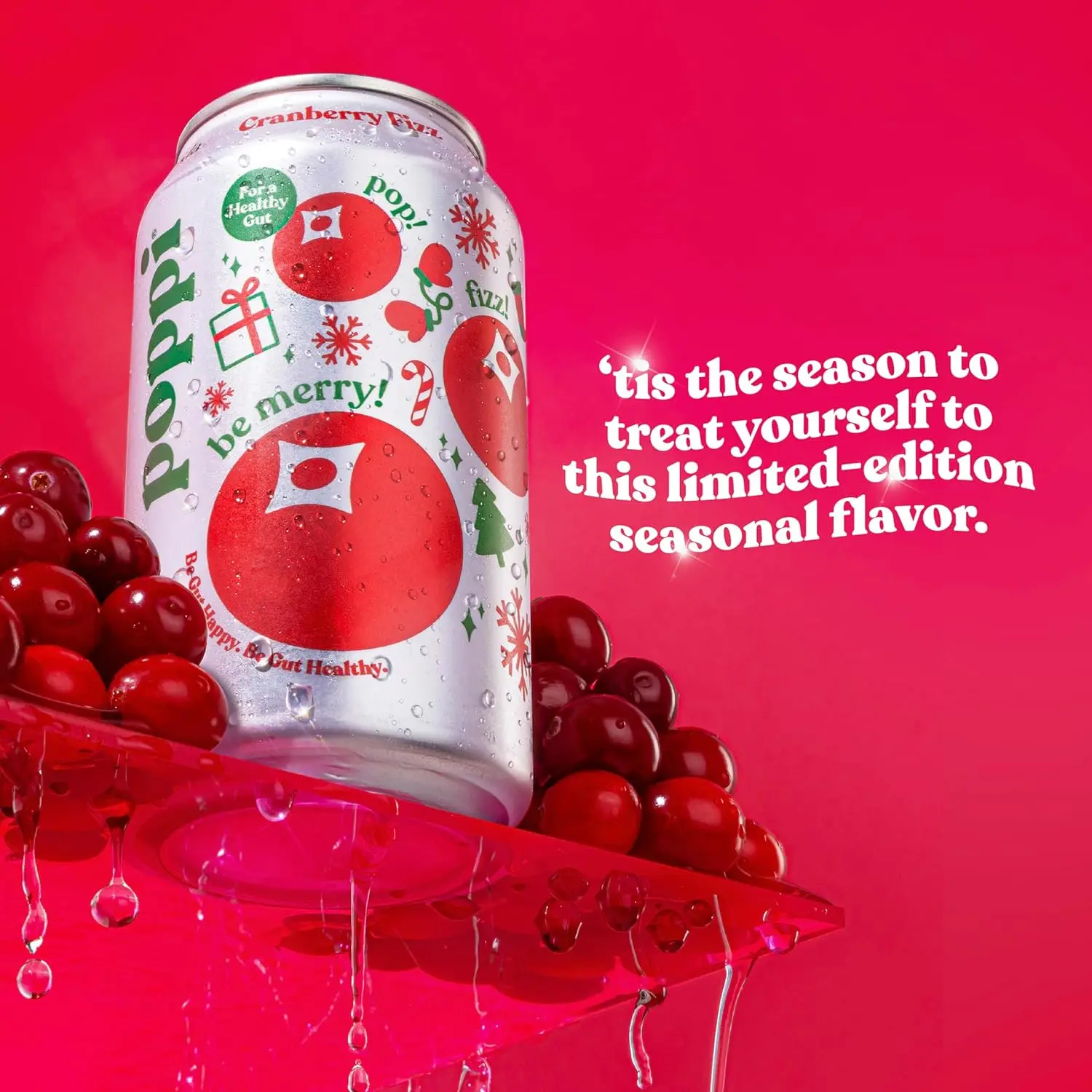 Poppi Cranberry Fizz - Prebiotic Soda - 4 x 12 oz (Limited