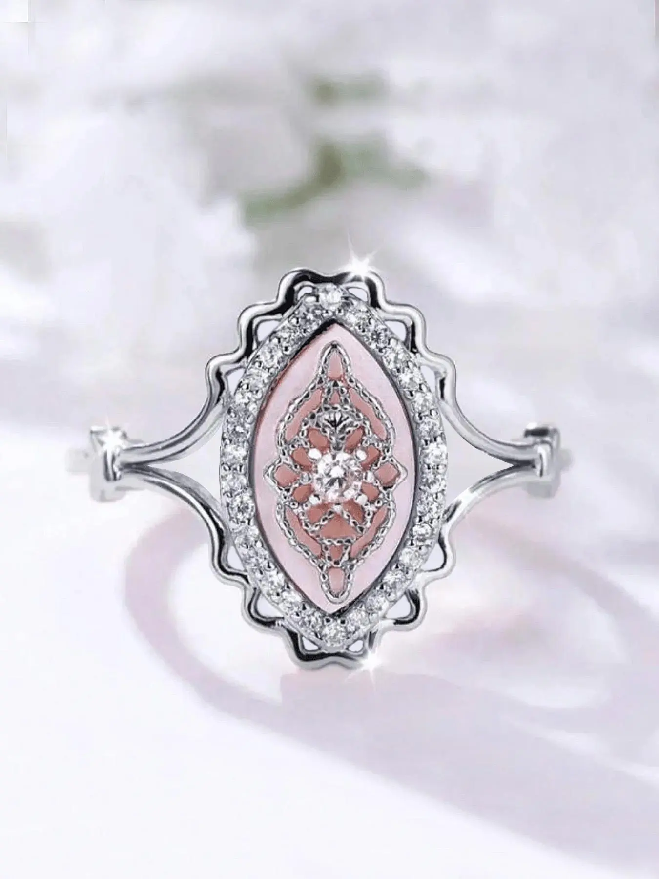 Hollow Out Lace Design Artificial Gemstone Ring, Artificial Zircon Ring, Fashion Accessories for Women & Girls, Trendy All-match & Exquisite Jewelry for Birthday Gift, Zircon Embellished Rings, Elegant Fashion Rings, Beautiful Rings
