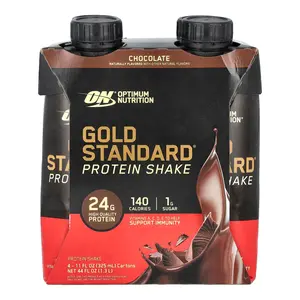 Optimum Nutrition Gold Standard® Protein Shake, Chocolate, 4 Cartons, 11 fl oz (325 ml) Each