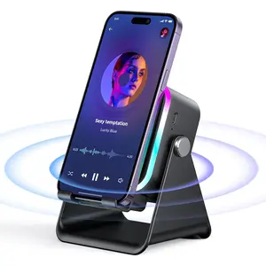 5 in 1 Wireless Induction Bluetooth Speaker with Phone Stand, Rechargeable Colorful Light Audio Amplifier, Universal Compatible with Mobile Phones, Ideal Birthday Gifts for Men Women Teens, Black